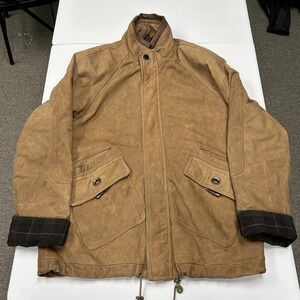 Adler Leather Field Jacket Mens XL Brown Plaid Lined Workwear Utility Jacket